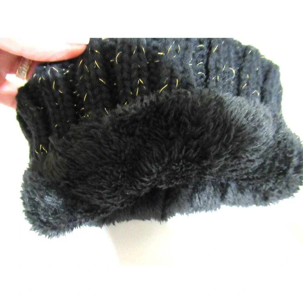 Vintage B Sport G-Stone Collection Winter Black Knit Beanie With Fleece Lining‎
